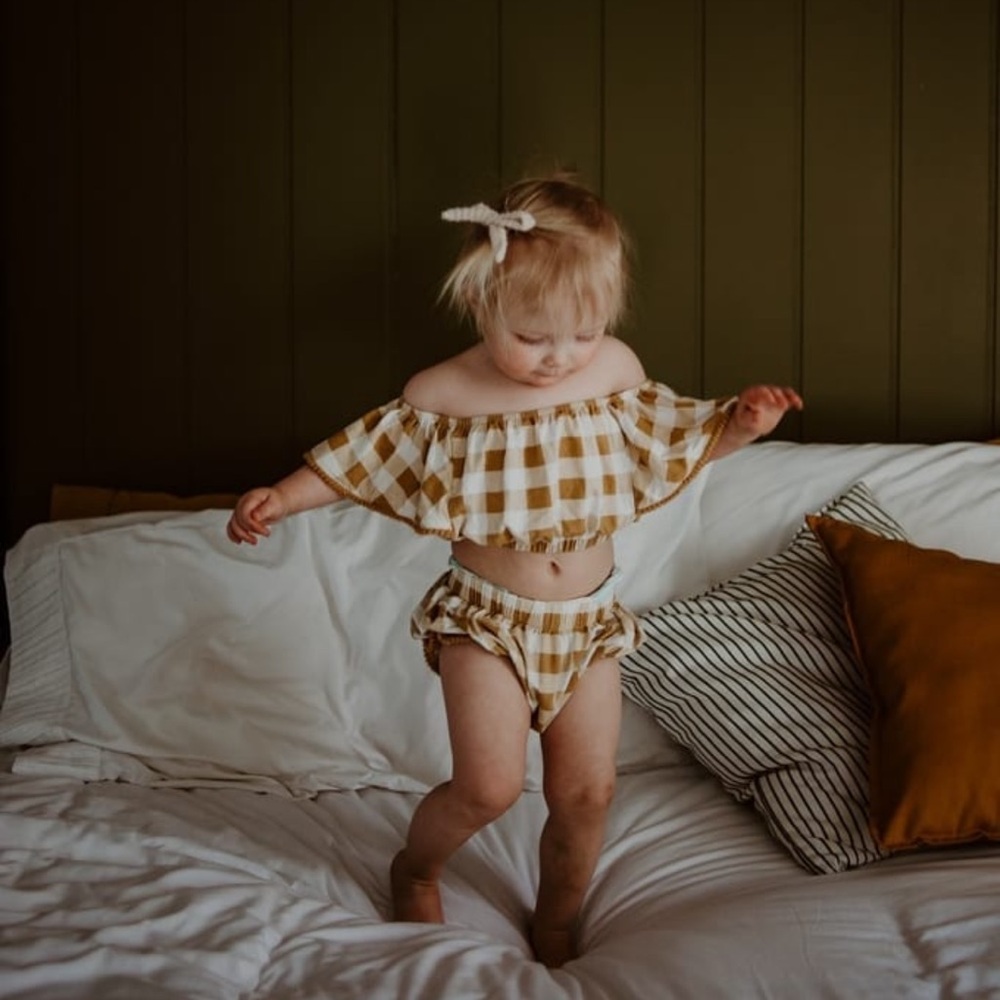 Kate Quinn Baby Toddler Girls 2-Piece Gingham Sunsuit Matching Set NWT